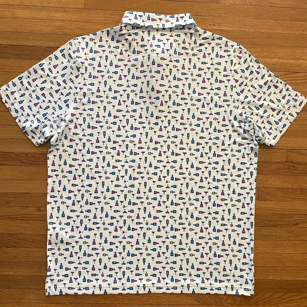 Coobigdog Polo Shirt Mens XL White Cocktail‎ Drink Print Short Sleeve Golf Party - Picture 8 of 9